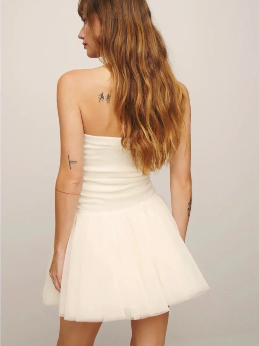 Reformation Sable cashmere Strapless Cream Tulle Mini Dress - Picture 2 of 9